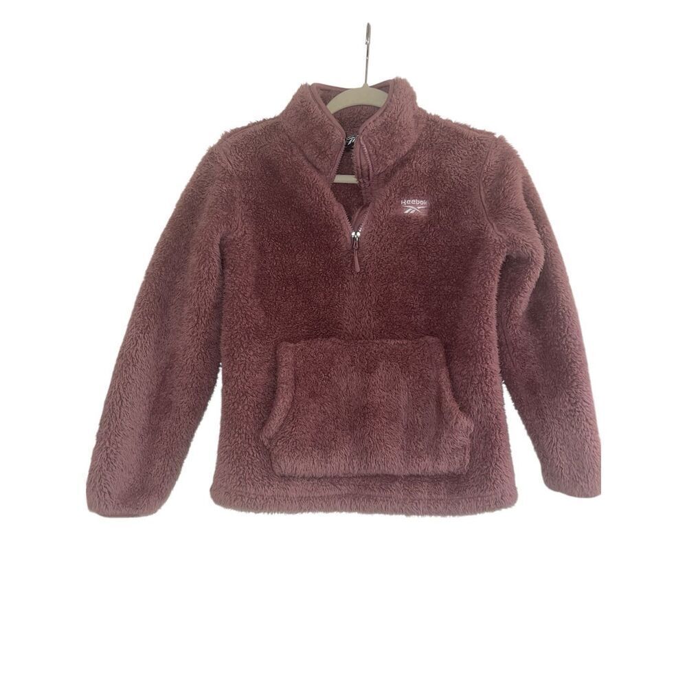 ✨Reebok Girls Mauve Sherpa Top Half Zipper Sz 10/12 Sweater with Front Pocket✨